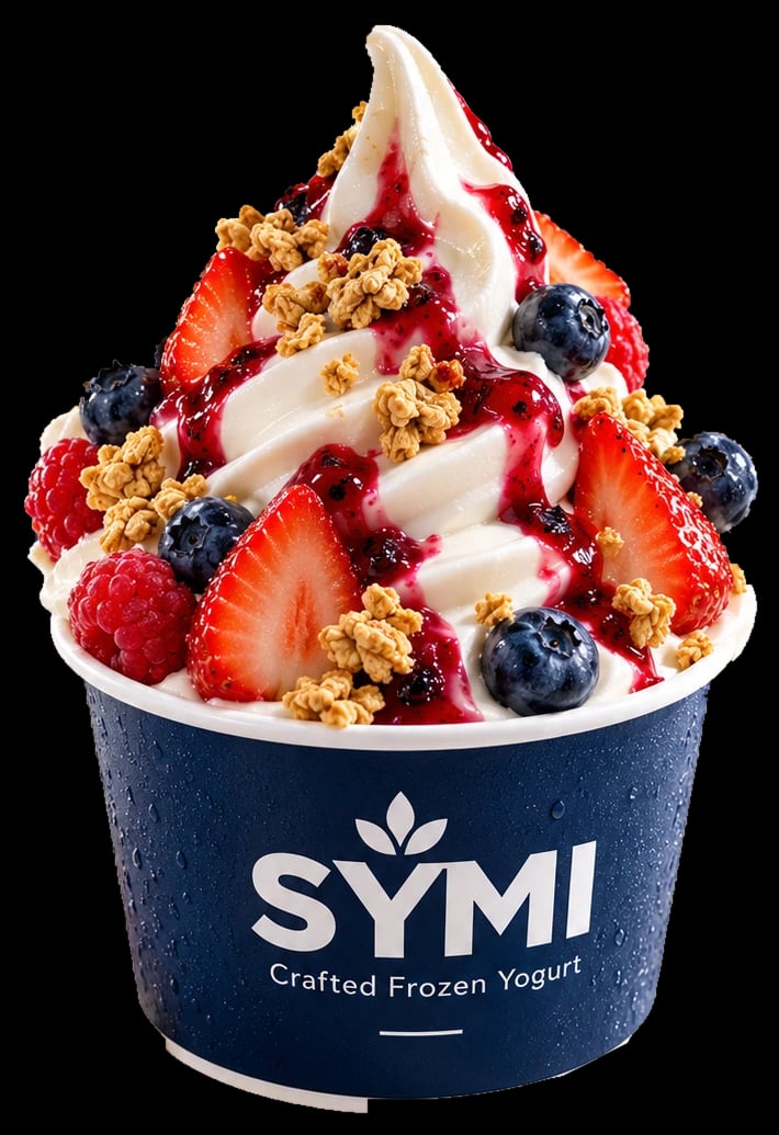 Berry Burst frozen yogurt in a SYMI cup